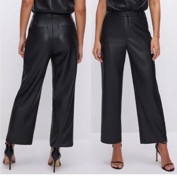 Good American Pants - Good American Faux Leather Wide Leg Crop Trousers Pants Black Size 8/29 $185